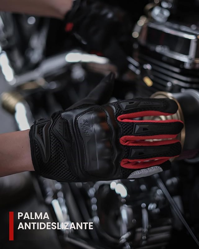 Guantes Moto para Hombre Verano, Pantalla táctil Transpirables y cómodos, Guantes de Moto de Verano, Adecuados para Montar en Moto, Scooter, Carreras Todoterreno Rojo-M