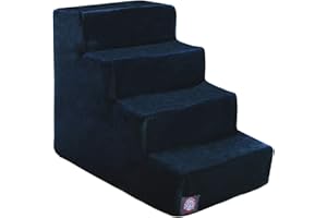 Majestic Pet 4 Step Portable Dog Stairs for Small Dogs to get on Bed Supports 25 lbs or Less – Dog Steps for High Bed with Machine Washable Cover – Pet Stairs for Cats Suede Navy
