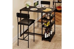 IDEALHOUSE Dining Table Set for 2, Counter Height Kitchen Table and Chairs, Bar Table Set with 2 Upholstered Bar Stools, 3 Piece Dining Room Table Set for Small Space, Apartment, Retro Black