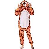 HIBCIGA Animal Onesie Costumes for Kids Adults Cosplay Halloween for Boys Girls Womens Warm Plush One Piece Tiger