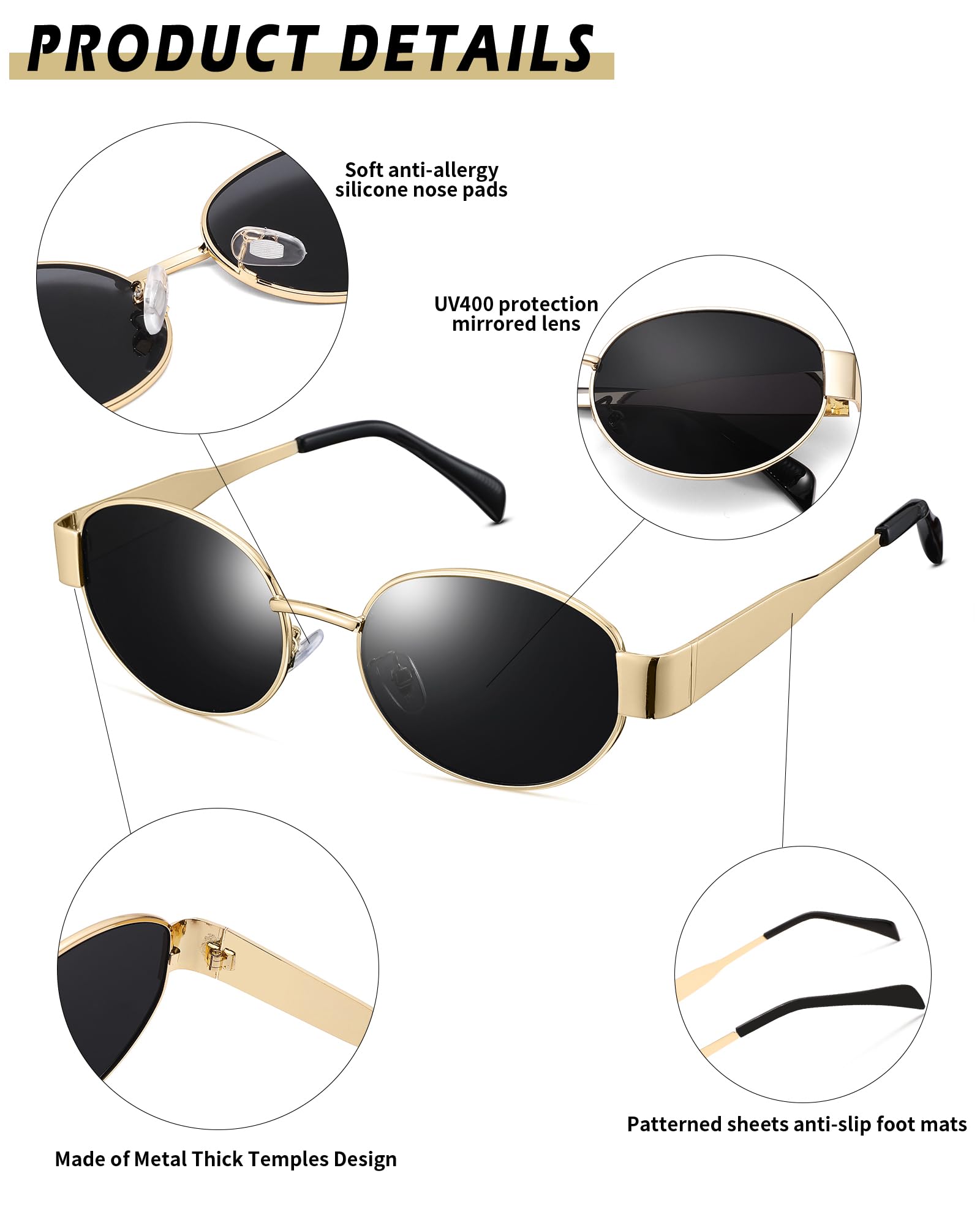 Pro Acme Retro Oval Sunglasses,Trendy Classic Shades Metal Frame Sun Glasses UV400 Protection
