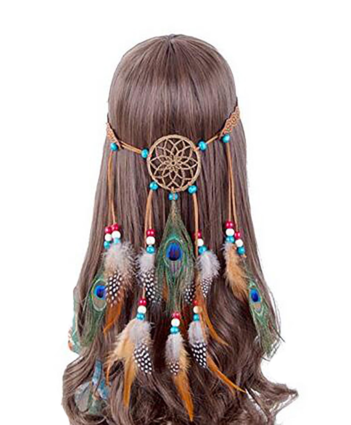 Girls Women Lady Bohemian Peacock Feather Headband Dreamcatcher Headdress Hippie Headpiece Headwear Handmade Tribal Indian Fascinator Feather Hairband Hair Accessories