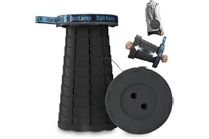 XplrKamp Upgraded Thickened Collapsible Stool, Portable Folding Stool Chair Lightweight But Sturdy Foldable Camping Stool, Retractable Telescopic Seat for Picnics Fishing Hiking BBQ (1, Black)