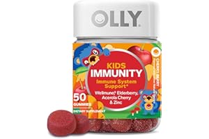 OLLY Kids Immunity Gummy, Immune Support, Wellmune, Elderberry, Vitamin C, Zinc, Chewable Supplement, Cherry - 50 Count