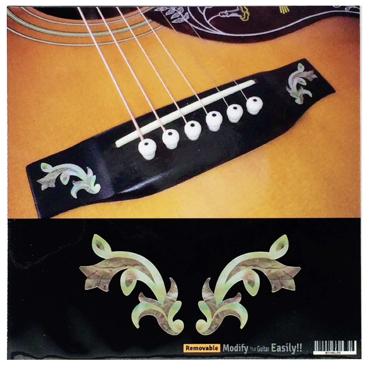Inlay Stickers for Acoustic Guitar Bridge - Traditional Motif (L&R Set) - White Pearl