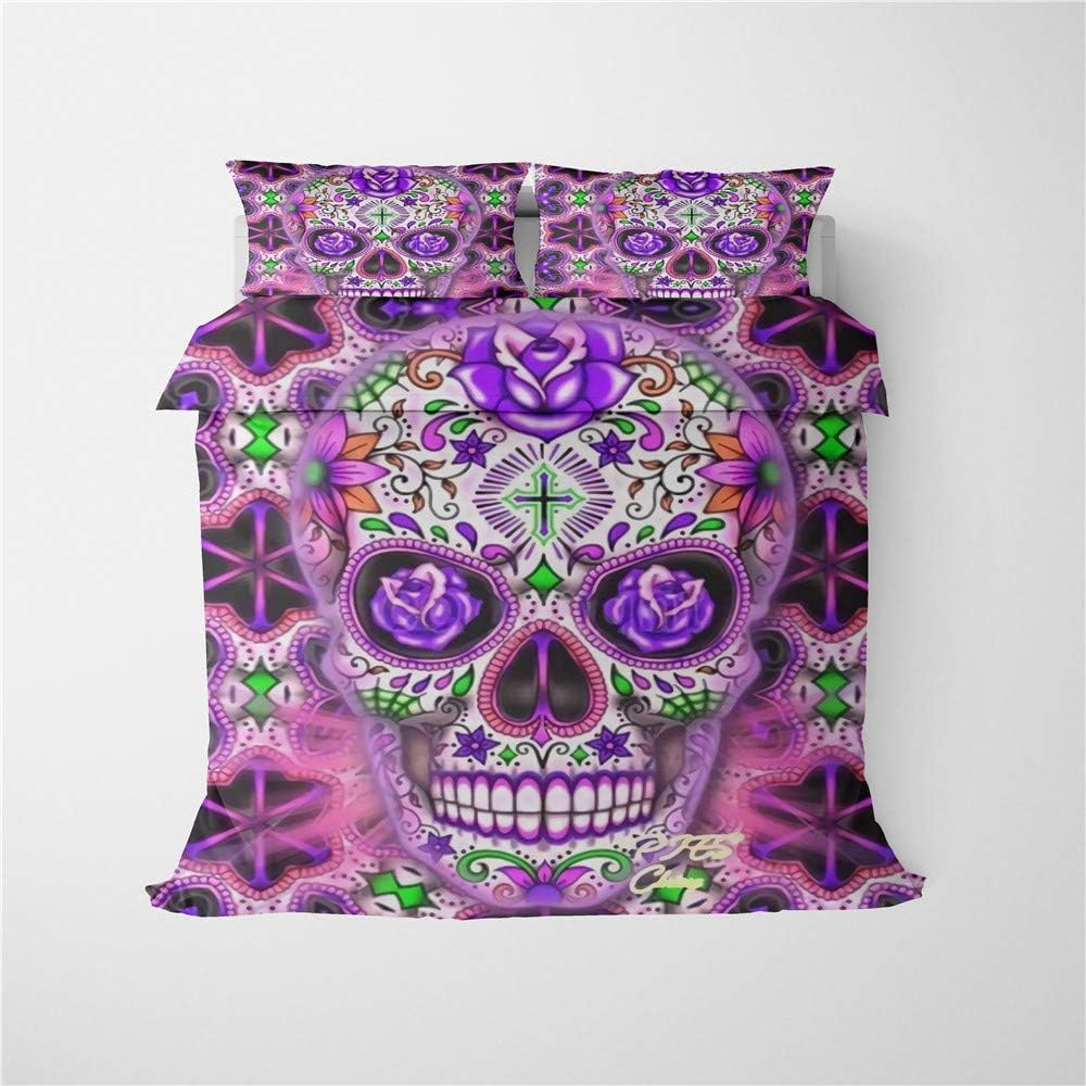 Jcchome Duvet Cover Set Cool Skull Pattern 3D Digital Print Include Pillow Sham and Duvet Cover Zipper Closure Fell Comfy Breathable(3 Piece Queen,Style-3)