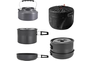 aiGear Camping Cooking Set Cookware Mess Kit with Storage Bag Pot Pan and Teapot Set Camping Accessories for Outdoor Camping Hiking Picnic Portable and Lightweight Aluminum Color Green,Black,Orange