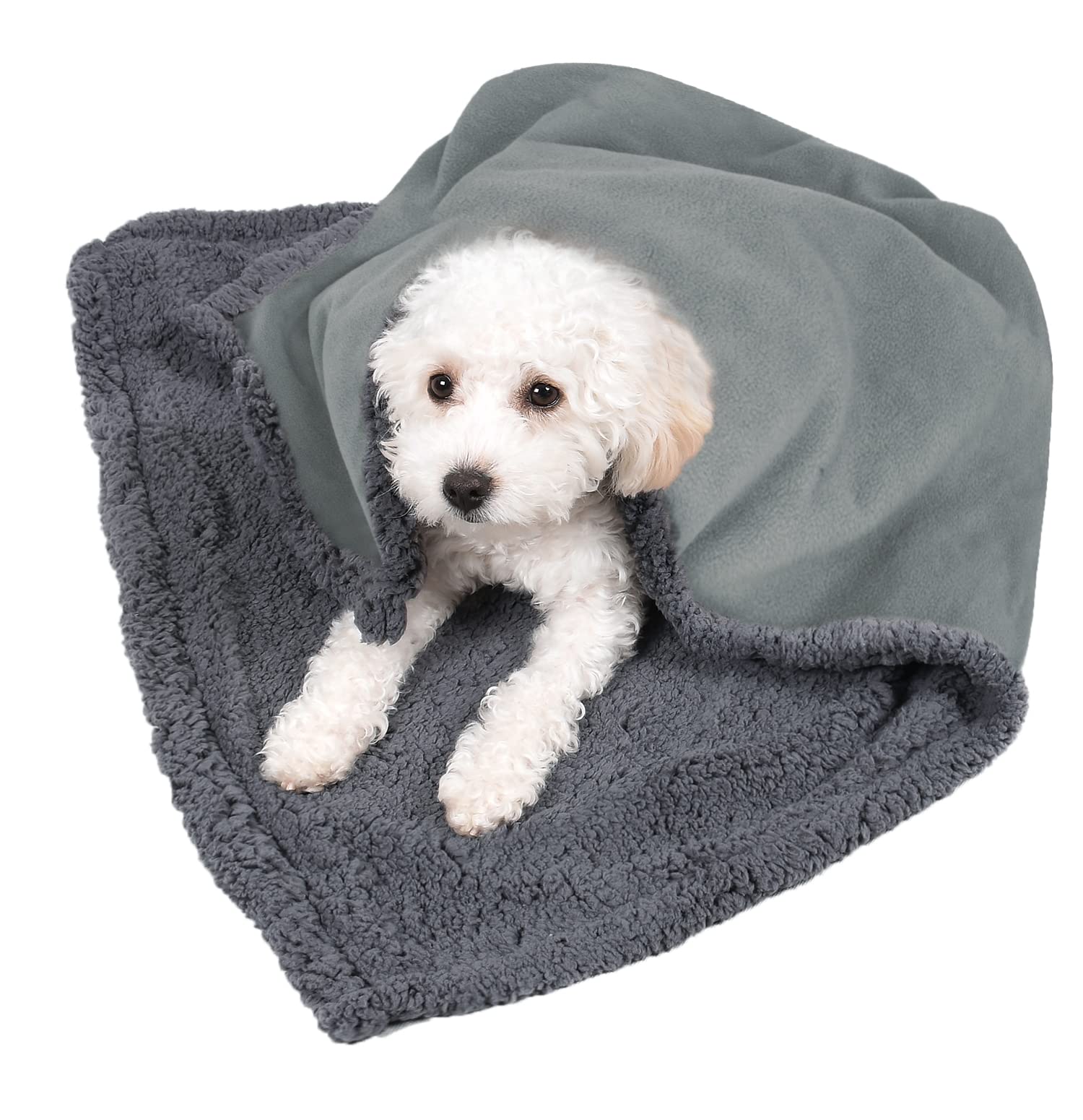 Pawsee Waterproof Dog Blanket Washable, Sherpa Fleece Pet Blanket for Puppies Cats Dogs, Reversible Waterproof Protector Cover for Dog Sofa Bed, 76 x 65 cm, Grey/Charcoal Grey