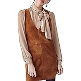 R.Vivimos Women's Fall Faux Suede Vintage V Neck Sleeveless Overall Dress with Pockets