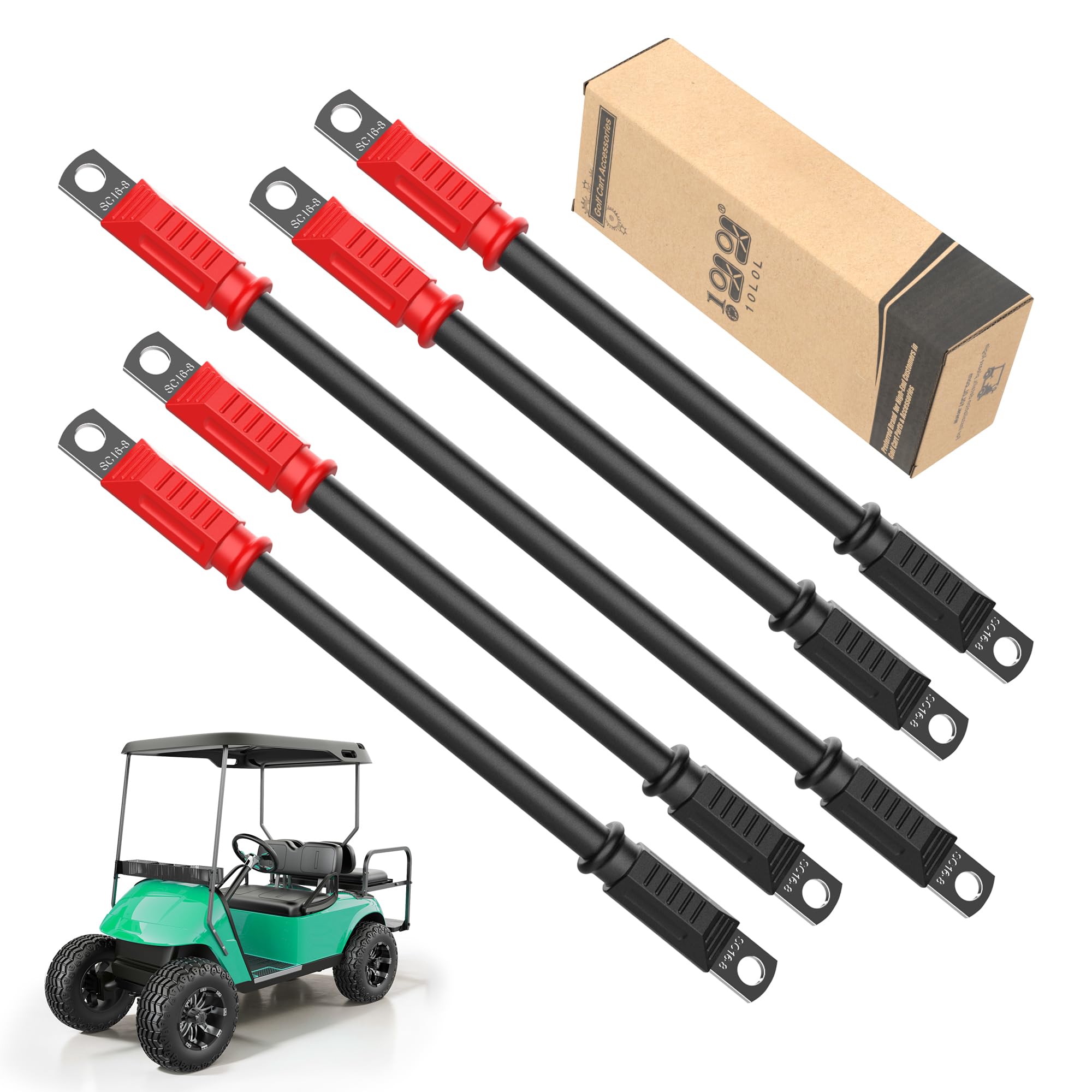 Photo 1 of 10L0L Premium Golf Cart Battery Cables – 4 Gauge Pure Copper Wires for EZGO TXT (1994-Up) – 36V/48V Compatible (5 Cables Included)