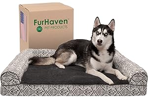 Furhaven Orthopedic Dog Bed for Large Dogs w/ Removable Bolsters & Washable Cover, For Dogs Up to 95 lbs - Plush & Southwest Kilim Woven Decor Sofa - Boulder Gray, Jumbo/XL