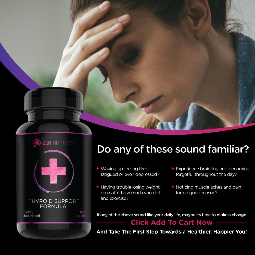 Thyroid Support Supplement | Unique Formula Forged for Focus, Energy and Metabolism | Vitamin B12 , Zinc, Ashwagandha, Iodine - Gluten Free, Made in the USA By Zen Nutrition