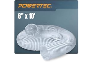 POWERTEC 70221 Heavy Duty 6-Inch x 10-Foot PVC Flexible Dust Collection Hose, Clear Color