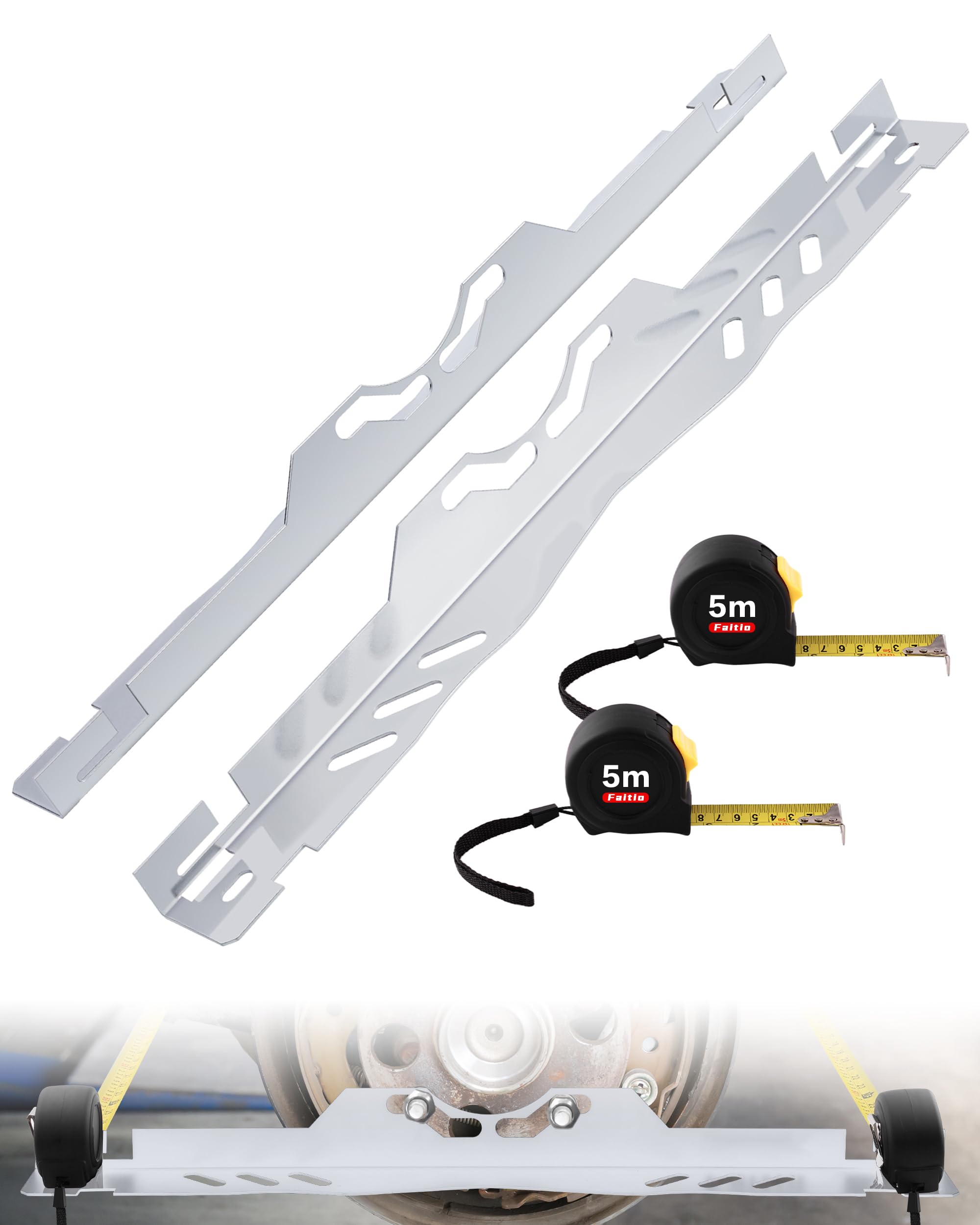 FAITIO One-Piece Wheel Alignment Tool Plates(Zero Play), Toe Alignment Plates w/Two 5m Heavy Duty Ta