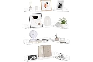 DOLLFIO Corner Floating Shelves Set of 4, Clear Acrylic Shelves for Bedroom, Living Room, Office, Display Shelves for Wall Décor, Funko Pop, Lego, Picture Frames, Books