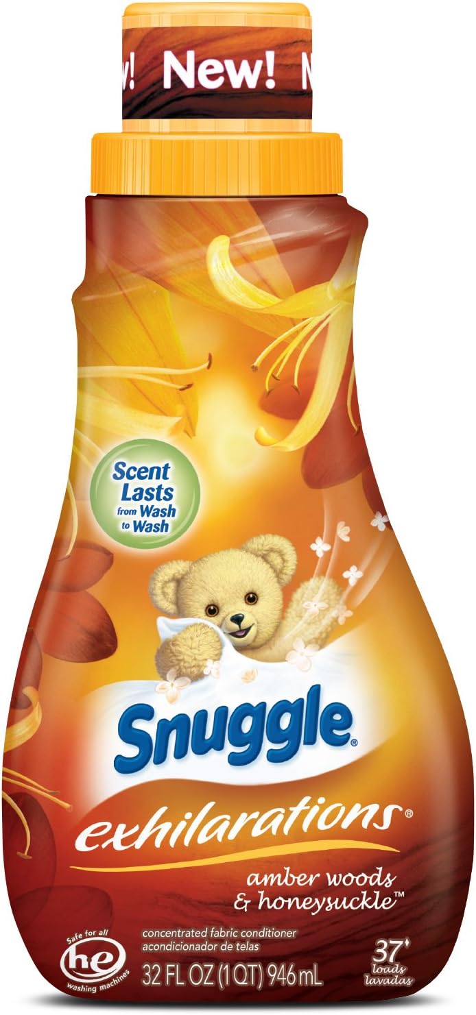 Snuggle Exhilarations Liquid Fabric Softener, Amber Woods & Honeysuckle, 32 Fluid Ounces, 37 Loads