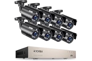 ZOSI 8CH 5MP Lite Security Camera System with AI Human/Vehicle Detection,8 Channel CCTV DVR and 8 x 1080p 1920TVL Weatherproof Surveillance Cameras Indoor Outdoor,Night Vision,Remote Access,No HDD