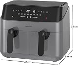 EMtronics Dual Air Fryer 9L 8 Presets Auto-Off 99 Min Grey view 6
