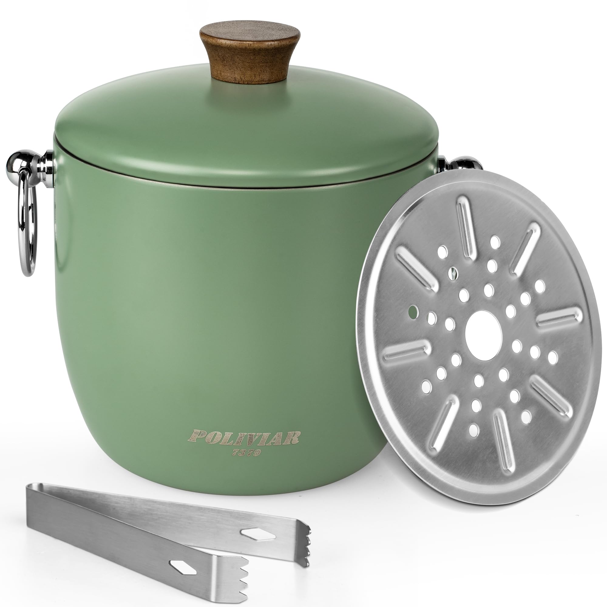POLIVIAR Ice Bucket with Lid and Ice Tongs, 2.5L Stainless Steel Ice Bucket, Double Walled Insulation, Perfect for Home Bars, Pubs, Restaurants, BBQs and Picnics (Green)