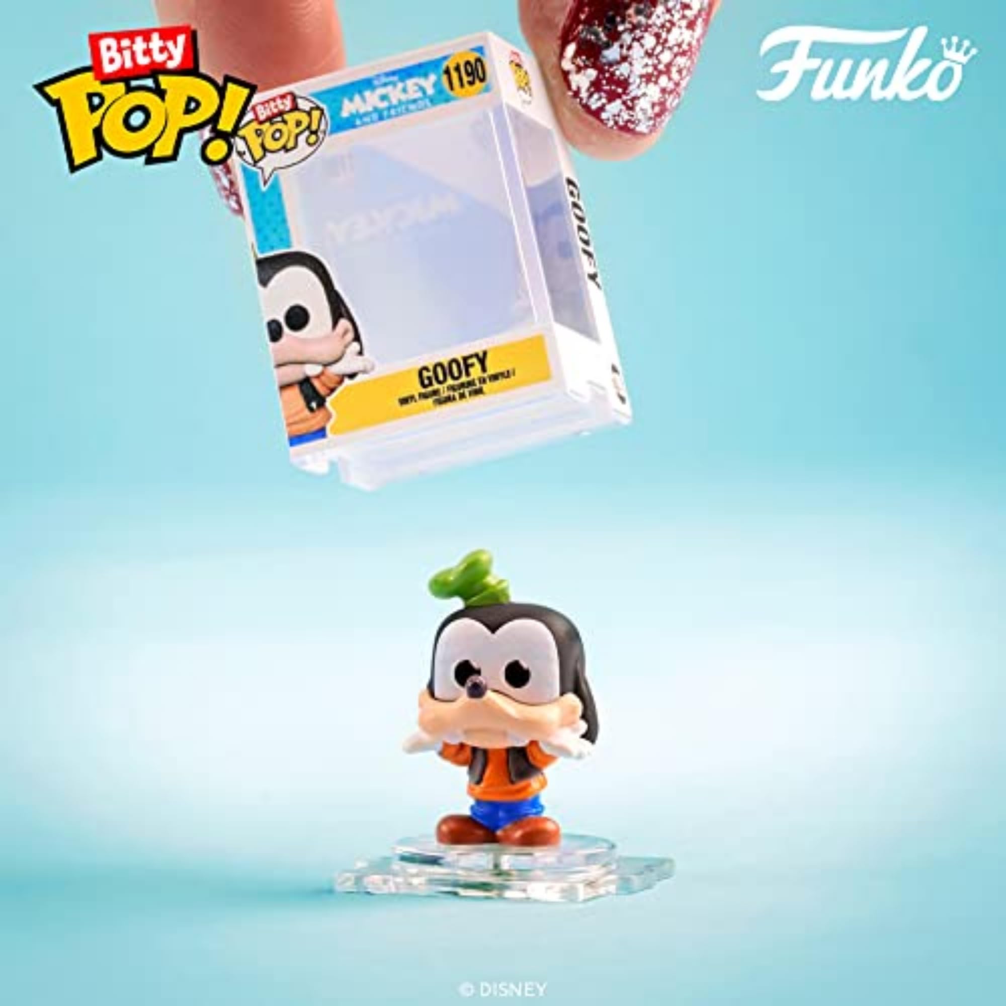 Funko Bitty POP! Disney - Mickey, 4-Pack - Mickey Mouse, Minnie Mouse (Pink Dress), Pluto and A Surprise Mystery Mini Figure - 0.9 Inch (2.2 Cm) Collectable - Stackable Display Shelf Included