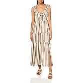 Angie Womens Women's Tie Keyhole Tiered Striped Dress with Slit