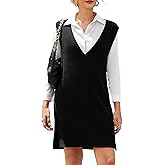 HOTOUCH Women's V Neck Sweater Vest Dress Oversized Sleeveless Casual Pullover Sweater Fall Winter Knit Slit Short Dress