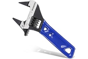 WORKPRO 4-Inch Thin Jaws Stubby Wide Opening Adjustable Wrench, Small Adjustable Wrench with 2mm Slim Jaws for Easy Access to Tight Spaces, Metric/SAE Scales, Cr-V Steel