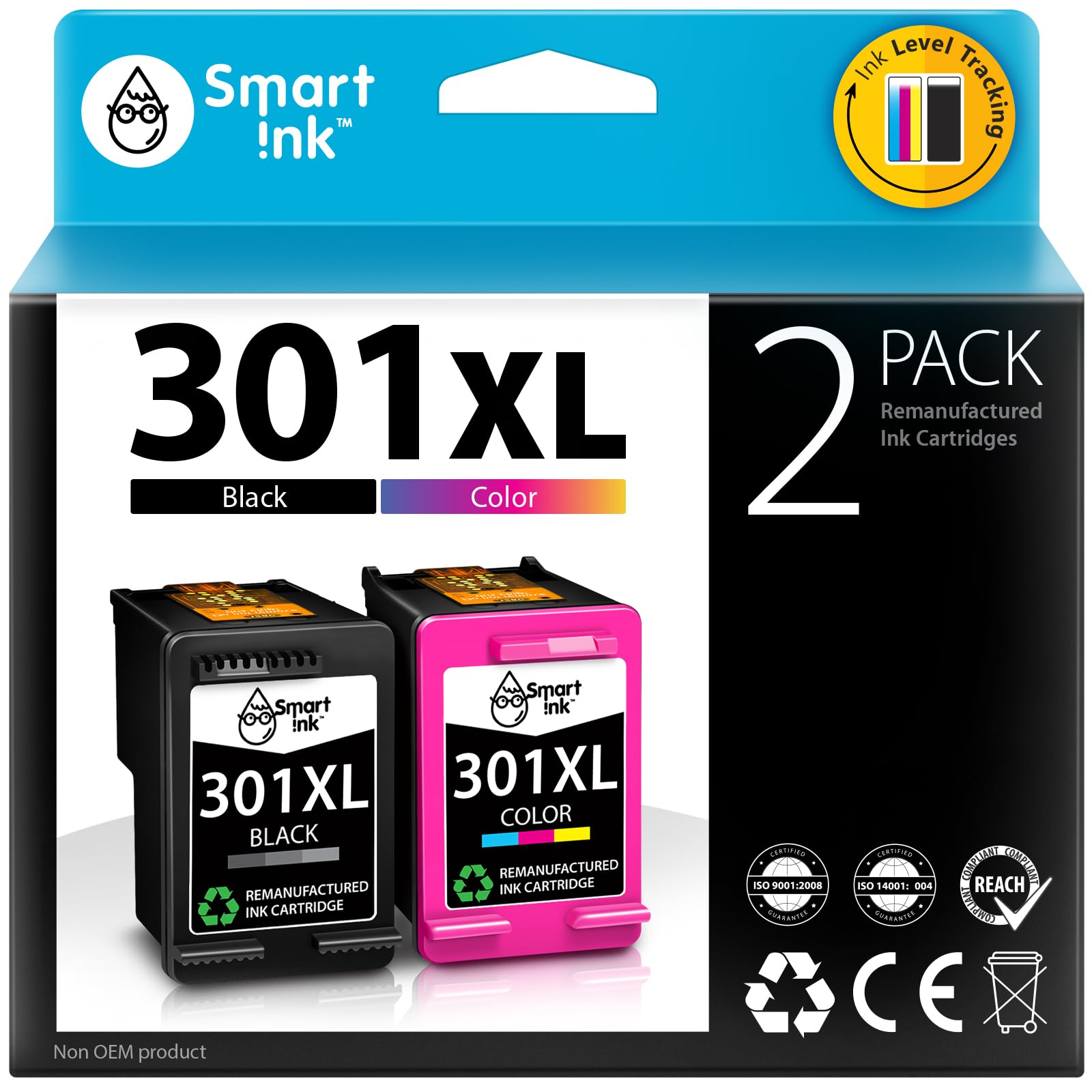 Smart Ink Remanufactured Ink Cartridge Replacement for HP 301XL 301 XL (Black & Color 2 Combo Pack) use with Deskjet 1000 1010 1050 1510 2050 2050A 2510 2540 2541 3000 3050 3050A 3510 Envy 4500 5530