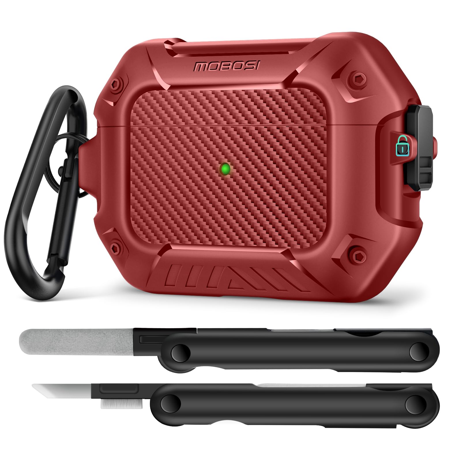MOBOSI for AirPods Pro 2 Case,Compatible with AirPod Pro 2nd Generation Cover [Compatible with MagSafe] Lock&Keychain&Cleaner Kit,Full Body Shockproof Protective Hard Shell (2023/2022/2019),Red