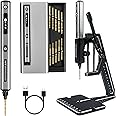 AM ARROWMAX 5-Speed Mini Electric Drill Pen with Benchtop Drill Press, 10 Small Drill Bits with Aluminium Box, OLED Display, LED Lights, 3/32-Inch Keyless Chuck (SDS ULTRA PLUS)