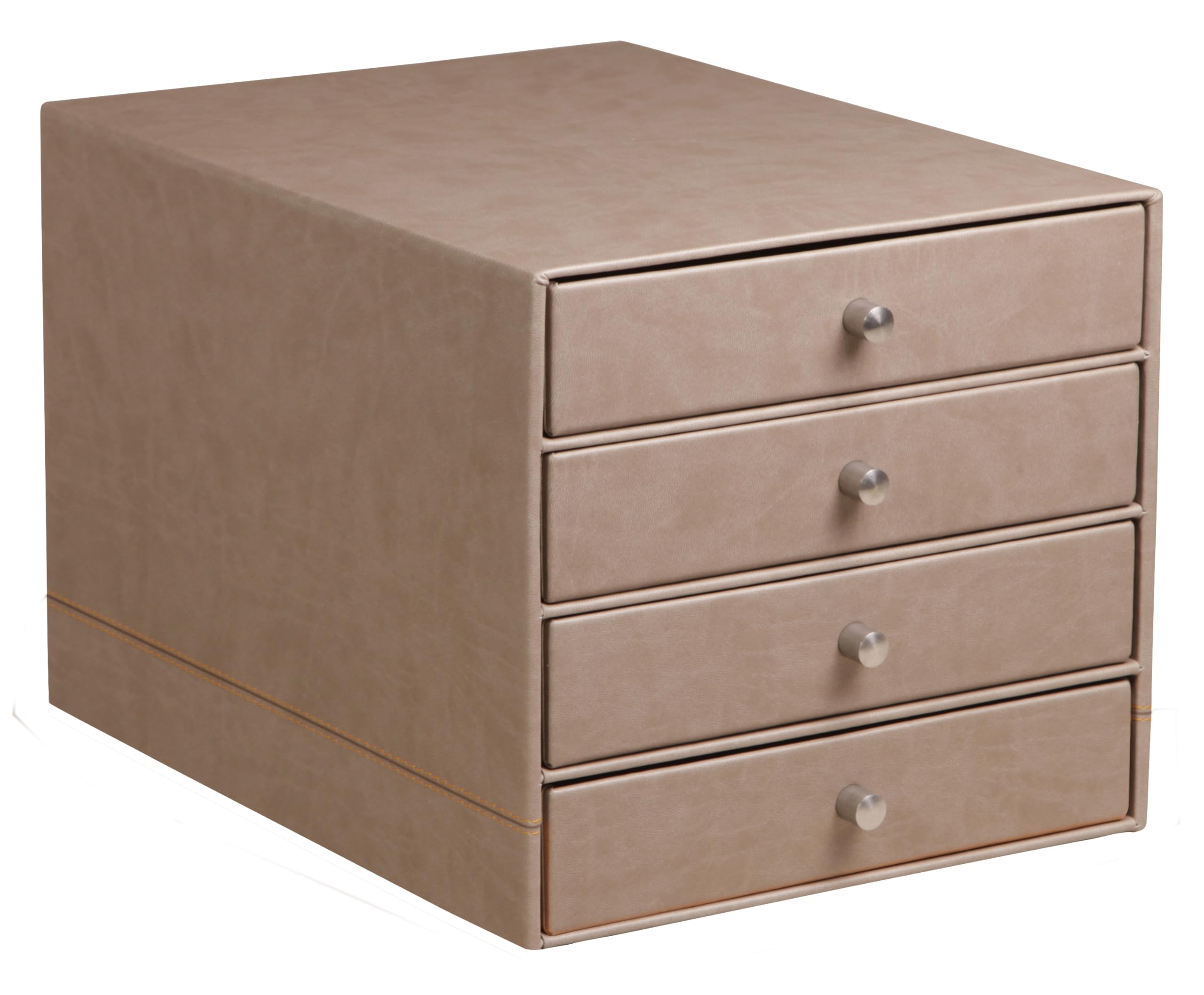 RHODIA 318864C - Taupe 4-Drawer File Organizer - 24.8 x 32.7 x 22.8 cm - Orange Saddle Stitching - Faux Leather Exterior - Rhodiarama Home Office Collection - Office Organization & Designer Storage — image 1