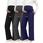 Sweetyweee 3 Pack Women's Maternity Pants Wide Leg Lounge Over The Belly Loose Drawstring Casual Pregnancy Pants with Pockets