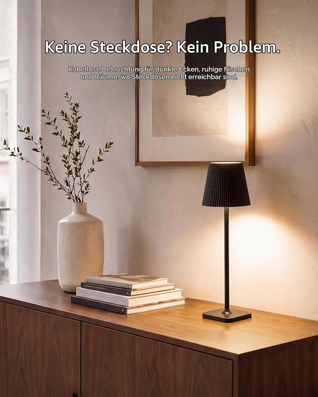Kabellose LED Tischlampe Akku Tischleuchte Schwarz VELA TL02