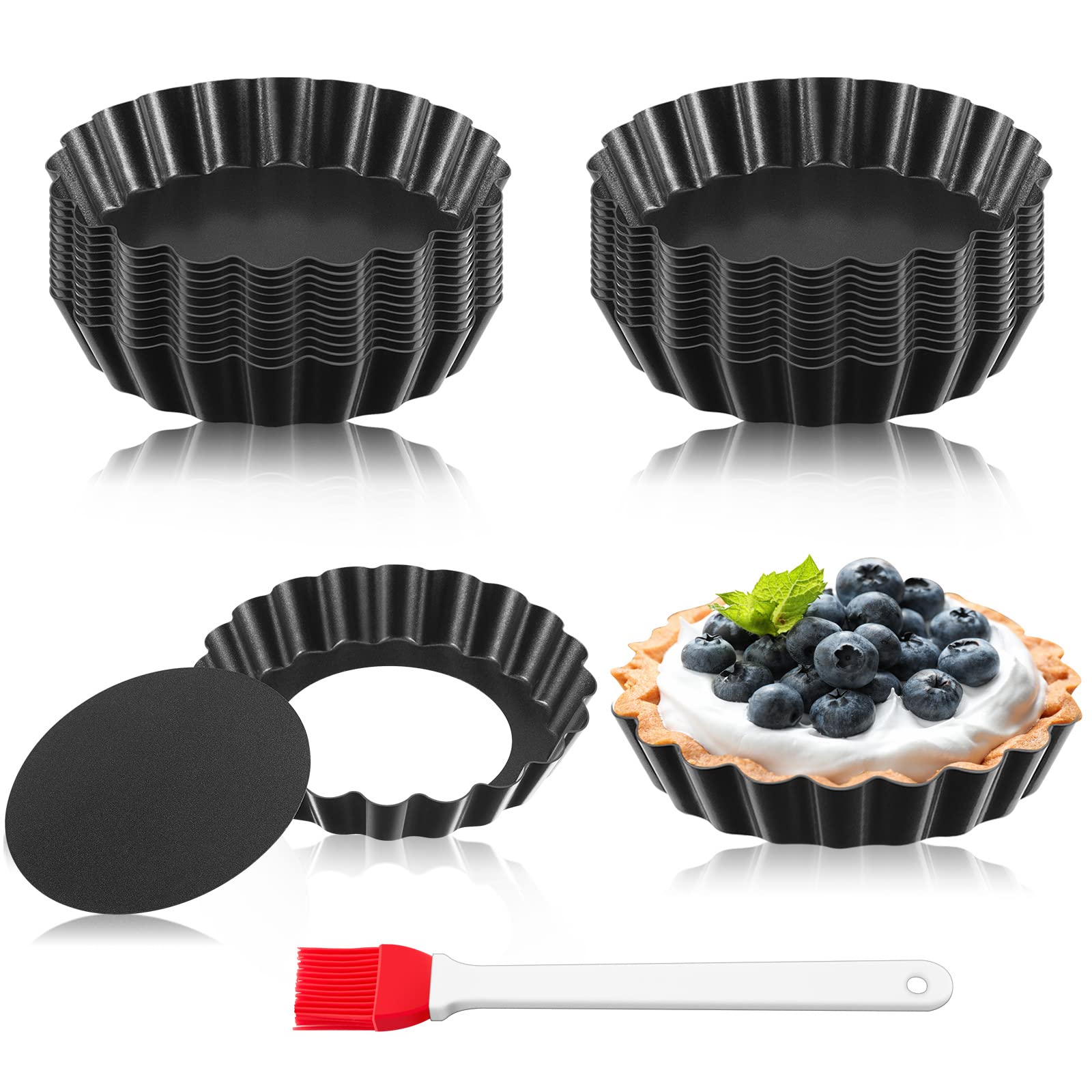 Photo 1 of 24 Pieces Mini Tart Pans with Removable Bottom 4 Inch Round Nonstick Quiche Pan Fluted Sided Tart Tins Non Stick Small Tart Mold for Kitchen Baking Pies, Tartlets, Mousse Cakes, Muffins