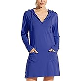 Willit Women's Long Sleeve Cotton Swim Cover Up UPF 50+ SPF Dress Hooded with Pockets Sun Protection Beach Coverup