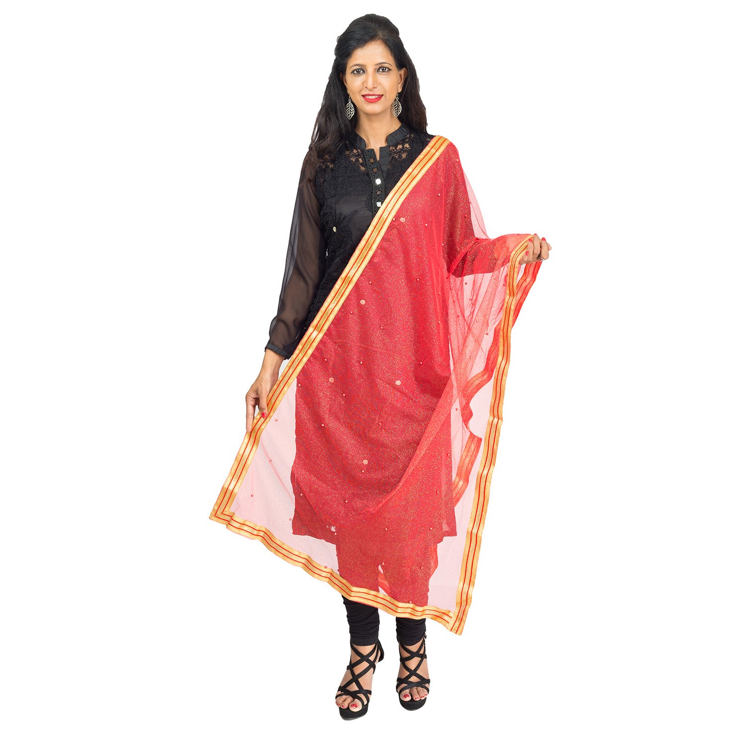 lionize women's net dupatta with pearl and lace work