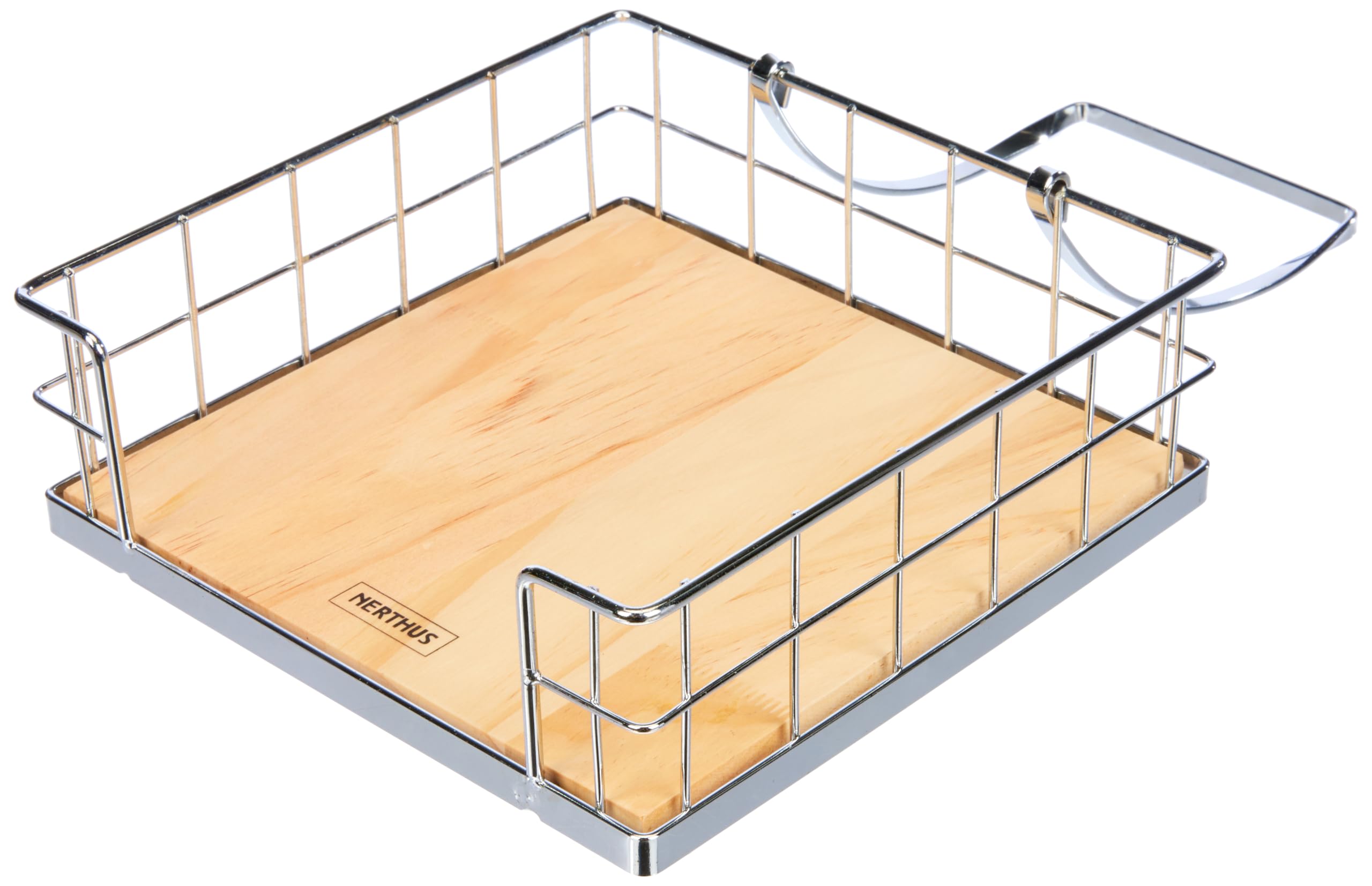 NERTHUS Napkin Holder and Wooden Base, Stainless Steel, Wood