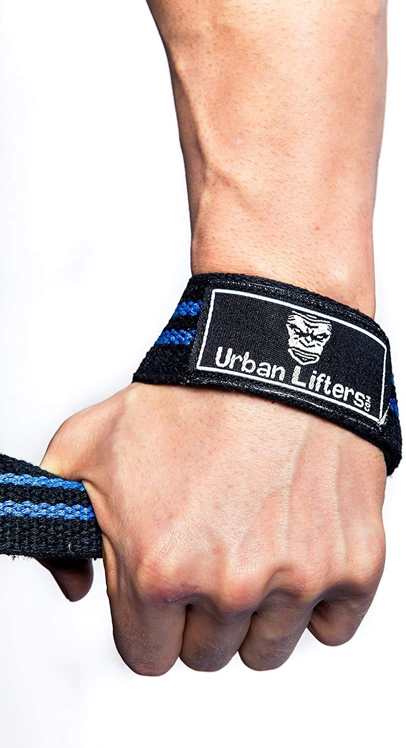 Urban Lifters Weight Lifting Straps, Heavy Duty Straps with thick Padded Neoprene. Non Slip Material. Perfect for Bodybuilding, Powerlifting, Weightlifting & Deadlifts. Sold as pair. (Black/Blue)
