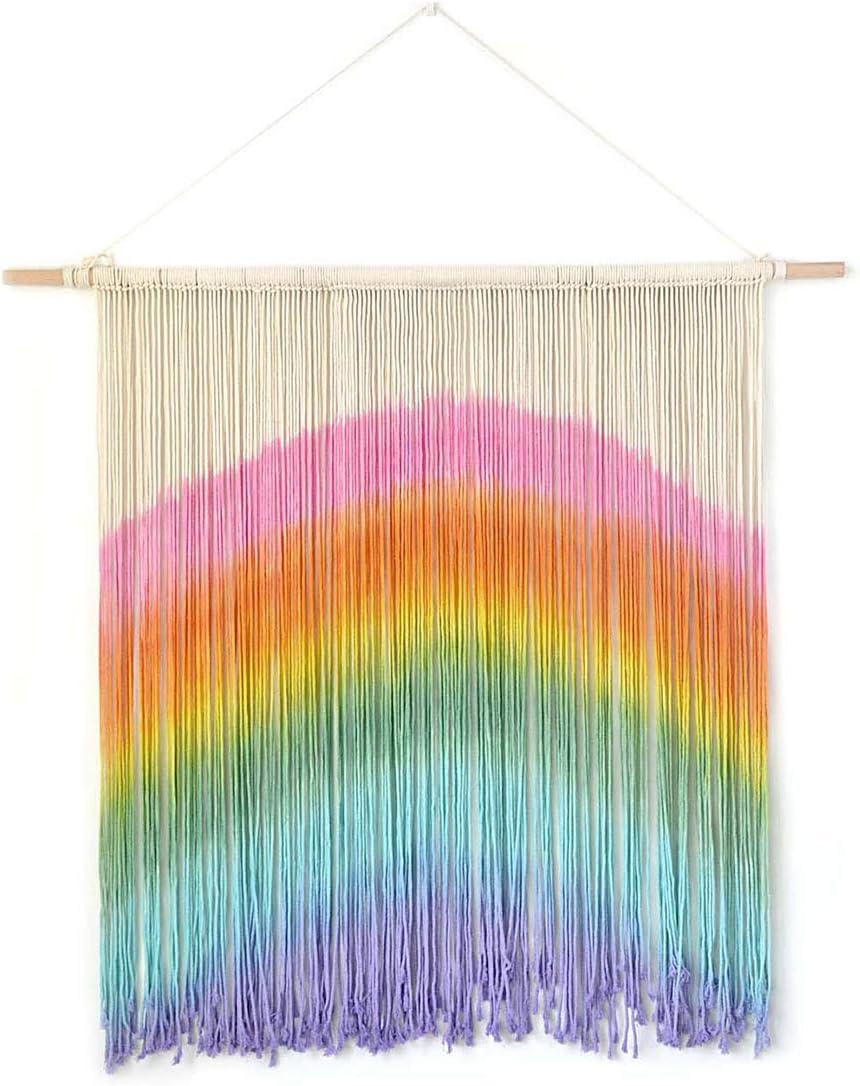 LYQZ Rainbow Wall Hanging Tapestry, Ethnic Macrame Decor for Living Room Children's Room 31.5"x35.4"