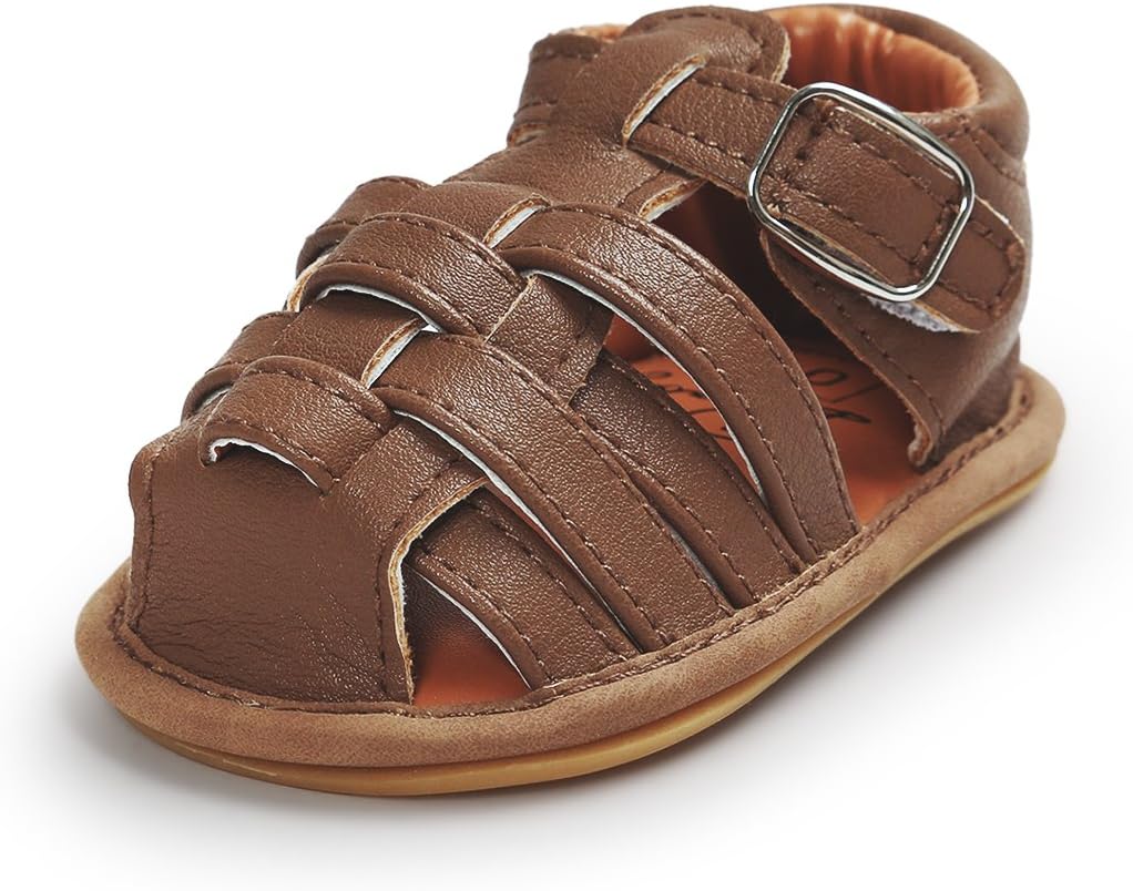 Kuner Infant Baby Boys Girls Pu Leather Rubber Sole Anti-Slip Summer Sandals First Walkers Shoes