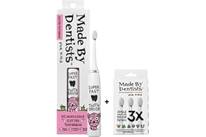 Made by Dentists Kids Electric Toothbrush - Rechargeable Vibrating Toothbrush with Timer, Includes 6 Replacement Heads, Gently Cleans Teeth, for Girls and Boys, Kids & Toddlers Age 2+, Wild Cheetah