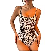 SweatyRocks Women's Leopard Bodysuit Spaghetti Strap Sleeveless Y2K Leotard Cami Tops