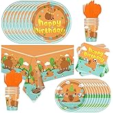 81Pcs Capybara Birthday Party Supplies Cartoon Animal Theme Tableware Set Includes Tablecloth,Plates, Napkins, Cups And Tablewares Capybara Themes Party Supplies