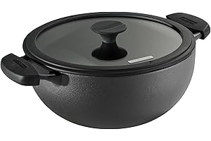 Tramontina Utsava 4.9-Quart Pre-Seasoned Cast Iron Kadai with Lid, Large Kadhai Pot for Indian Cooking