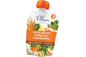 Plum Organics | Stage 3 | Baby Food, Carrot, Spinach, Turkey, Corn, Apple & Oat, 4oz (12 Pack)