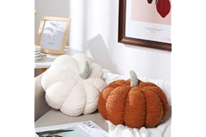 Kajaia 2 Pcs Thanksgiving Pumpkin Pillow Plush 11 x 9.5 Inch 3D Cushion Fall Decorations Simulated Stuffed Throw Pillows Toy for Friendsgiving Christmas Bedroom Sofa Couch Supplies (White,Brown)