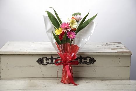 Amazon ガーベラ10本とグリーン1種類の花束 誕生日 お祝い 花束 オンライン通販