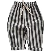 Boys' Cotton Linen Harem Bloomers Pants for Baby Toddler Striped Bloomer Elastic Basic Harem Pants Joggers