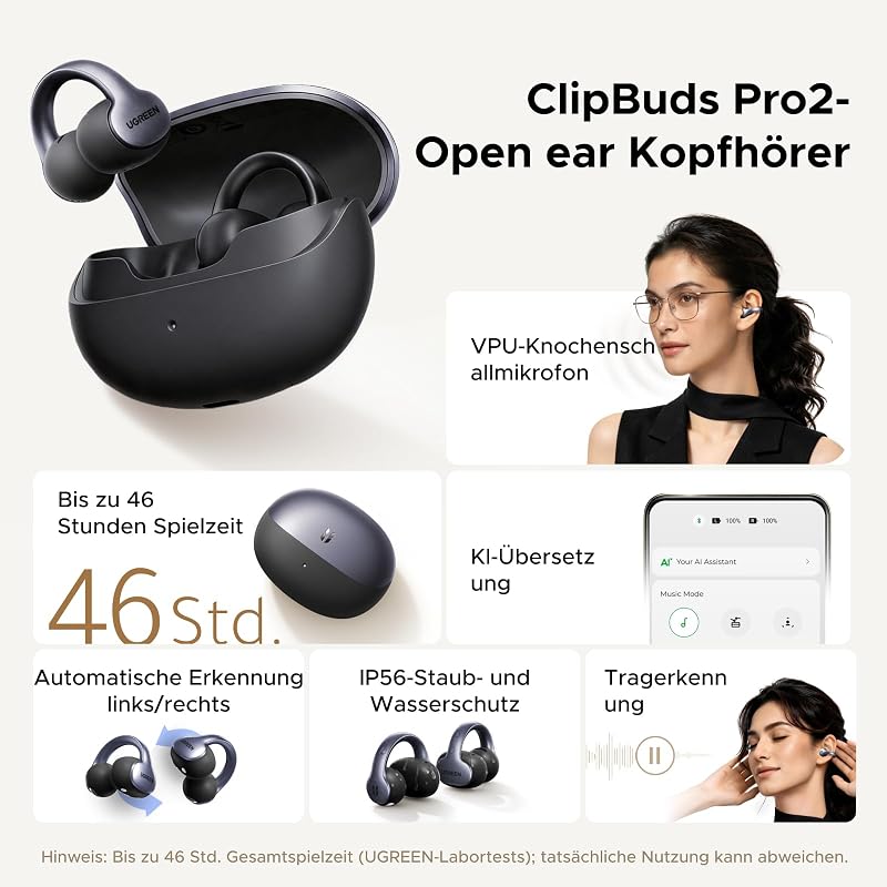 ClipBuds Pro 2 Open-Ear Bluetooth Kopfhörer mit KI-Übersetzung