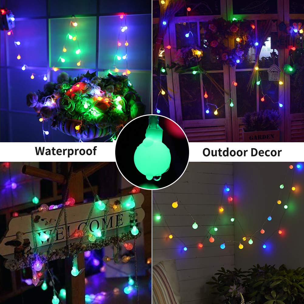 BrizLabs 2 Pack Multicolor Christmas Lights, 50 LED 17.07ft Globe String Lights Battery Powered, Waterproof 8 Modes Ball Lights for Indoor/Outdoor, Wedding Party, Dorm Room, Bedroom, Xmas Decor